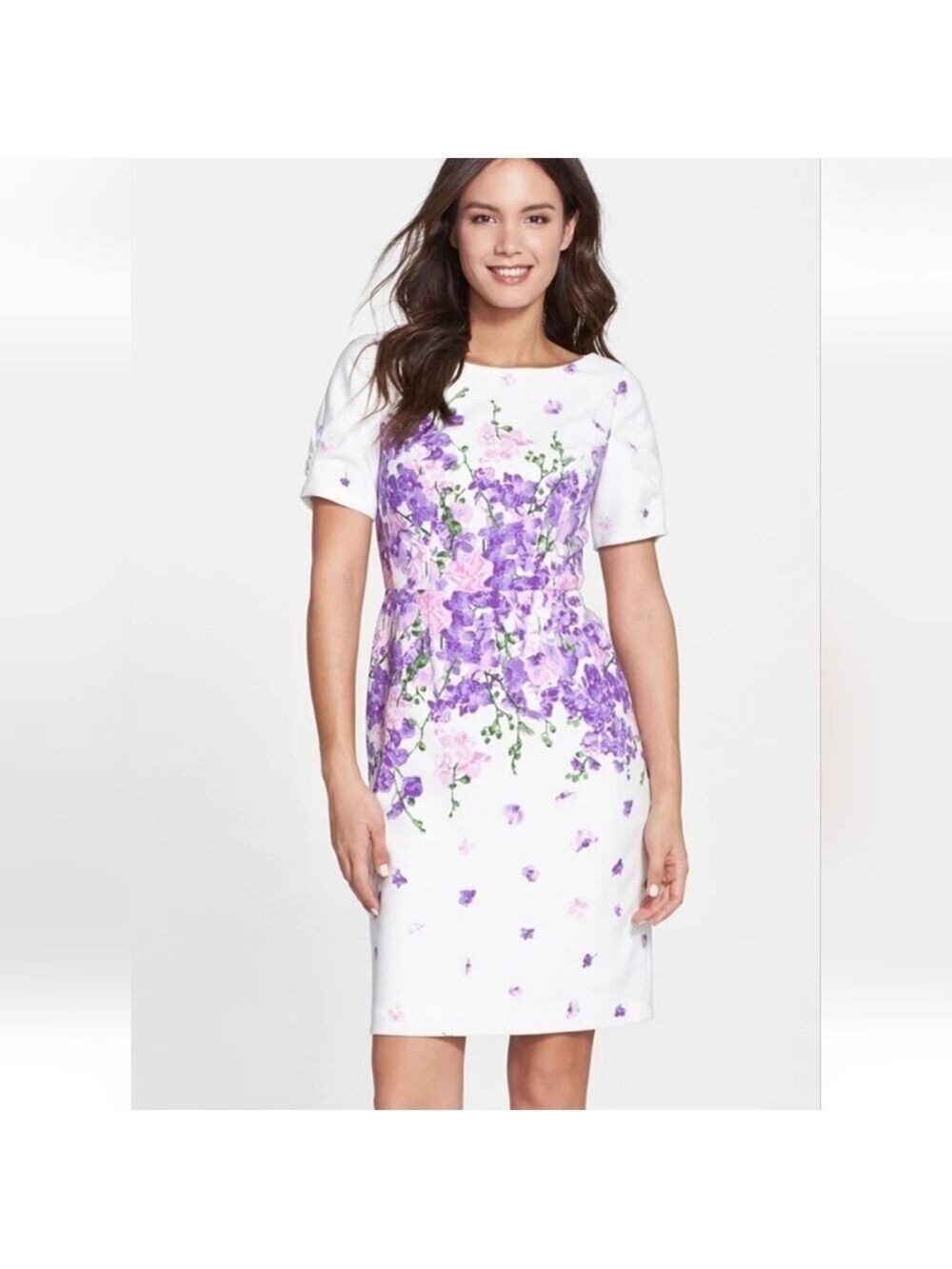 Adrianna Papell Garden Party Floral Print Short Sleeve Sheath Dress, Size 16